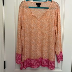 Lane Bryant. Orange, Pink, and White Blouse